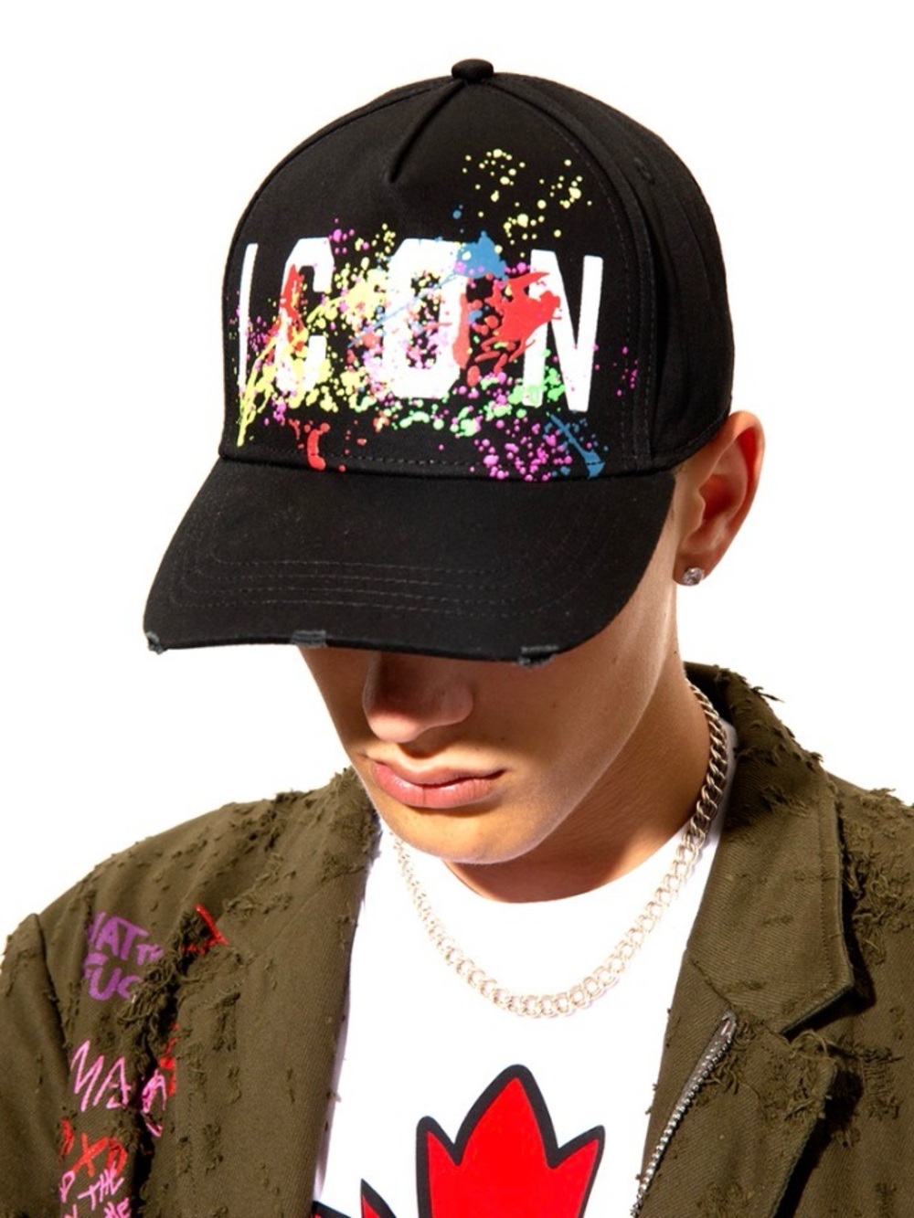 DSQUARED2 Black Icon Splash paint splatter baseball cap